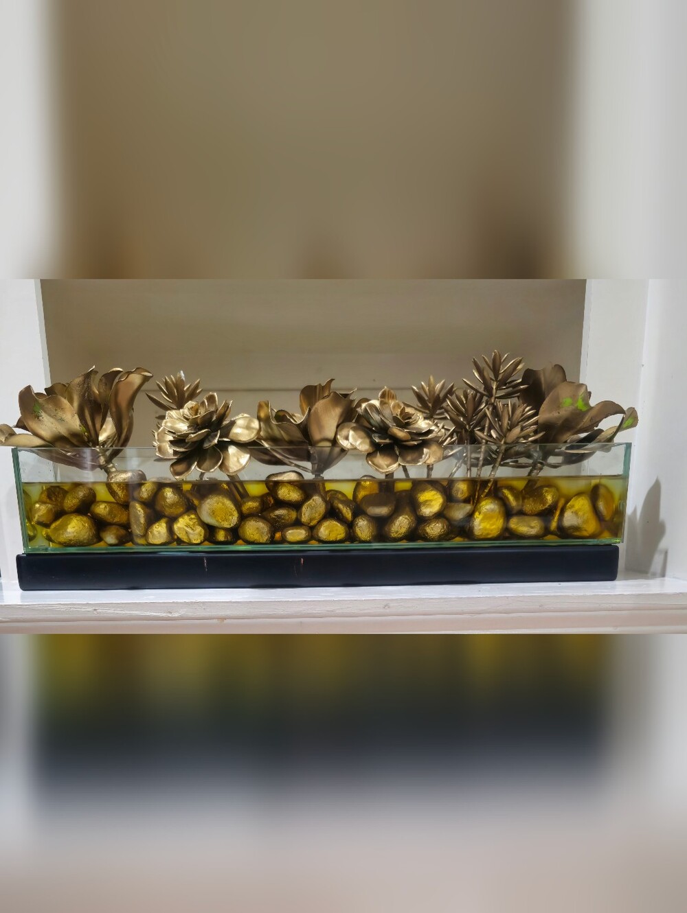 John-Richard Collection Gold Metallic Floral Glass Centerpiece